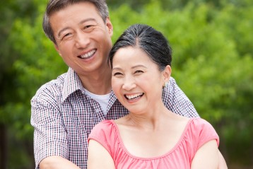 Asian happy senior couple in a park